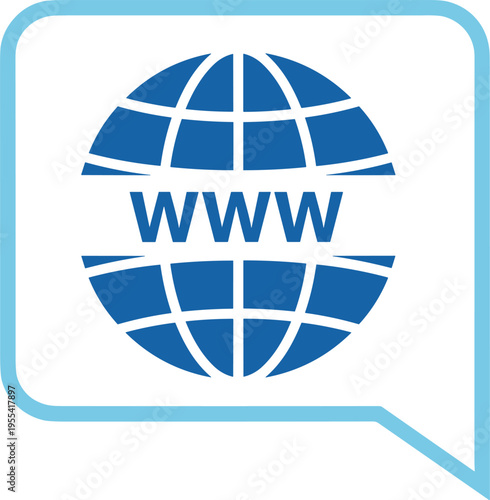 WWW Internet Globe Chat Bubble Icon Typography Design Representing Online Communication, Website Connectivity, Digital Network Technology, Web Services, and Global Information Exchange Concept
