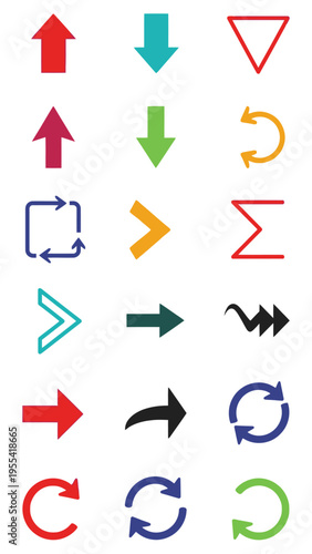 Collection of diverse arrow icons representing direction and movement in a clear graphical format