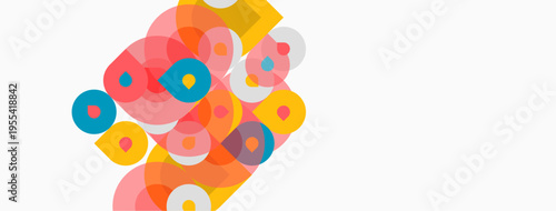 Abstract colorful shapes overlap, creating dynamic composition. Soft hues blend, forming interesting visual texture. Minimalist design.