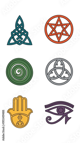 Collection of Sacred Symbols and Ancient Icons Representing Spirituality and Mysticism