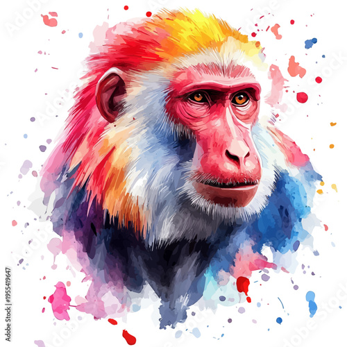 Baboon, soft and charming watercolor, isolated on a white background, delicate and elegant style.