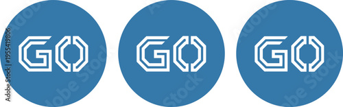 Go Text Logo Icon Set with Geometric Outline Typography in Circular Backgrounds for Branding Concepts, Startup Identity, and Modern Graphic Design