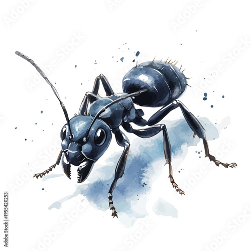 Ant, vibrant watercolor vector, isolated on a white background, high quality and detailed design.