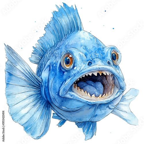 watercolor painting of Anglerfish graphic, isolated on a white background.