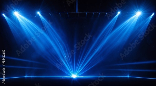 Dark stage background illuminated by blue spotlights