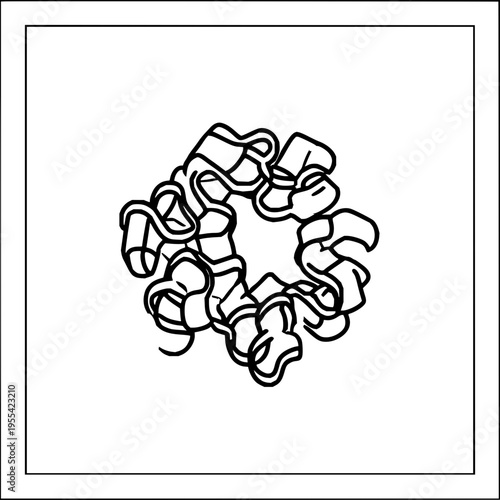 Black Line Art of Abstract Ribbon Flower on White Background
