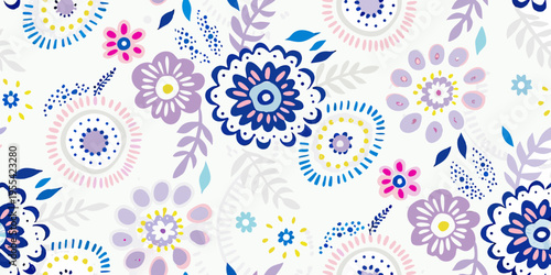 A whimsical floral pattern with pastel colors and delicate details