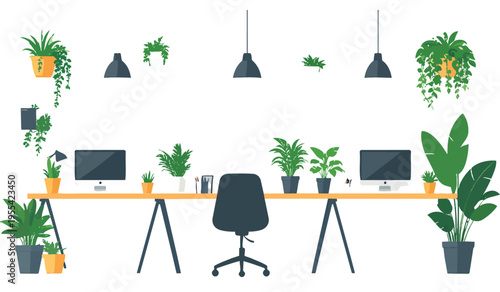 Quiet Quitting Office Illustration — Plants, Notes & Calm Desks (Editorial)