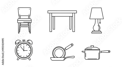 Household Items Line Drawing.