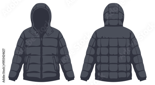 Black Padded Hooded Jacket.