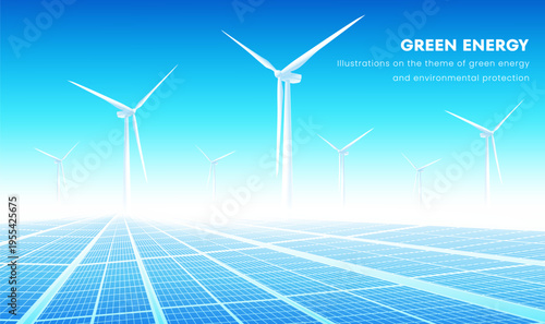 Blue Green Energy Technology Wind Turbine Solar Background