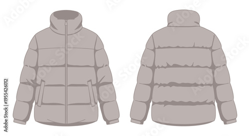 Gray Puffer Jacket Front Back.