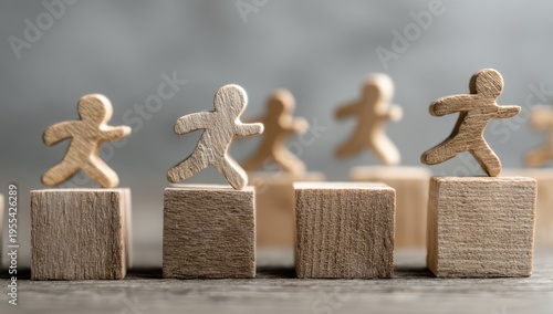 Wooden Figures on Blocks - Leadership, Competition, and Growth Concept.