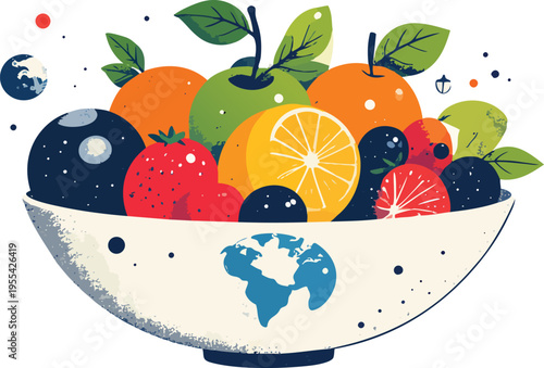Planetary Fruit Bowl — Surreal Commentary on Food Systems