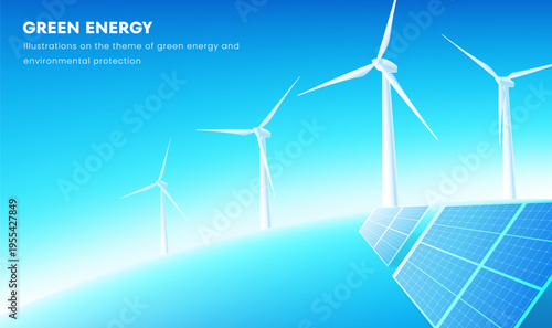 Futuristic Blue Clean Energy Wind Solar Technology Background
