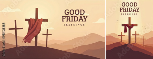 Elegant Good friday with cross background, Good friday holy week background for banner and social meida template