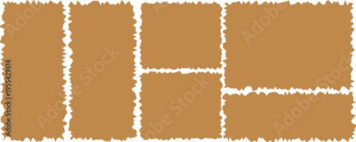 Collection of brown vintage torn paper banners, ripped paper note with ragged edges