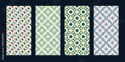 Seamless geometric retro pattern set, abstract pastel tile design background