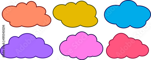 Colorful cloud speech bubble with thick stroke, colored thought bubbles for text
