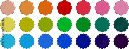 Colorful circular seal collection, set of glossy starburst stickers and scalloped edge price tag badges