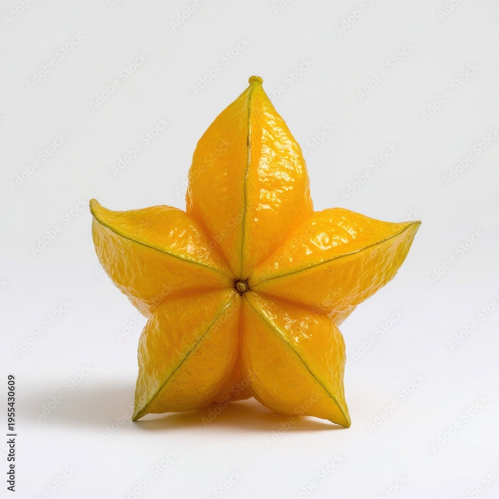 Fototapeta premium Yellow Star Fruit With Water Droplets on White Background Studio Lighting