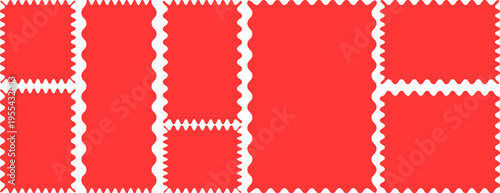 Set of red rectangular shapes with decorative wavy edges, collection of wavy border vector frames