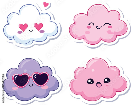 Pink cartoon clouds heart pattern seamless vector illustration for baby card design