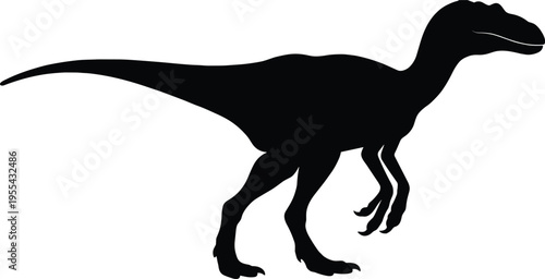 Dinosaur Silhouette Isolated on White Background, Prehistoric Predator Illustration, Jurassic Era Reptile Side View, Realistic Velociraptor Style Design