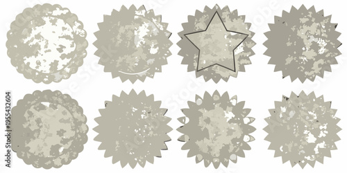 Collection of vintage starburst and circular badge shapes with distressed texture