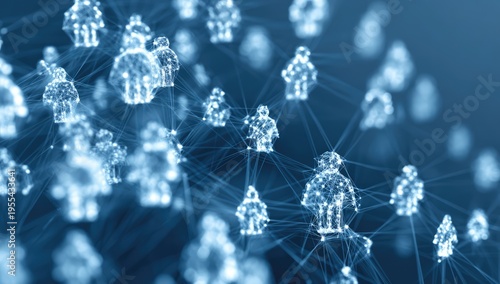 Network of interconnected human figures in a digital space.