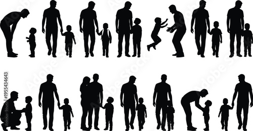 father and child silhouettes large set parenting activities walking playing bonding family love isolated black vector illustration collection bundle