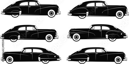 Vintage classic car silhouettes collection retro automobile set isolated on white background transportation design vector illustration for automotive and transport concept