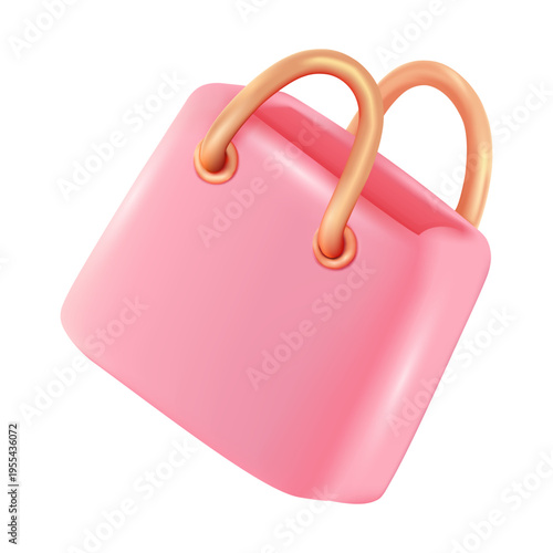 Pink 3D shopping bag vector illustration for online store marketing retail fashion promotion and digital commerce business icon design