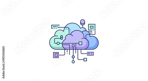 Cloud computing illustration representing data processing and digital network connections