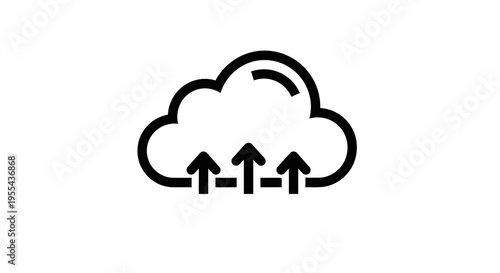 Cloud computing upload icon representing data transfer and digital network, white background