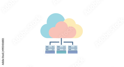Cloud computing server network illustration depicting data storage and accessibility