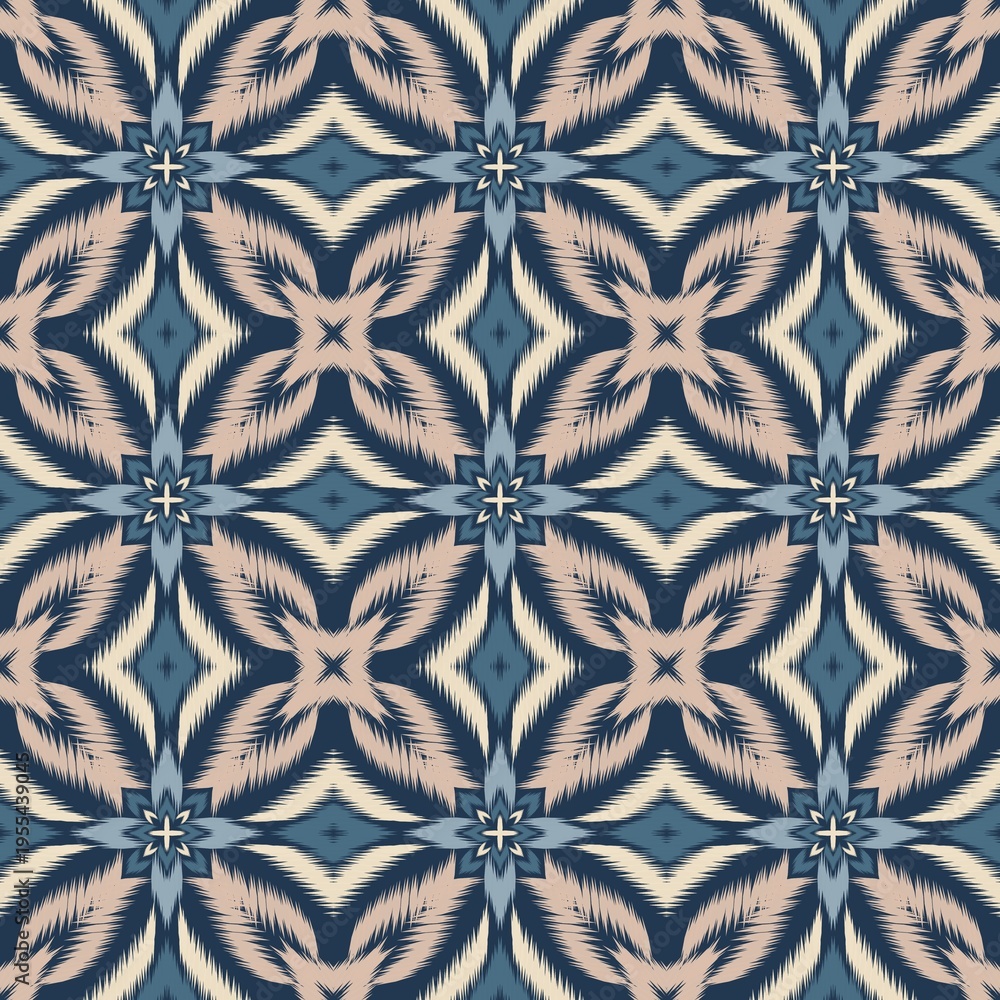 Fototapeta premium Seamless Ikat ethnic traditional Textile pattern geometric abstract folklore ornament Tribal ethnic illustration background design for fabric print, clothing, scarf, carpet