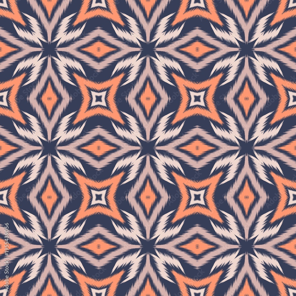 Fototapeta premium Seamless Ikat ethnic traditional Textile pattern geometric abstract folklore ornament Tribal ethnic illustration background design for fabric print, clothing, scarf, carpet