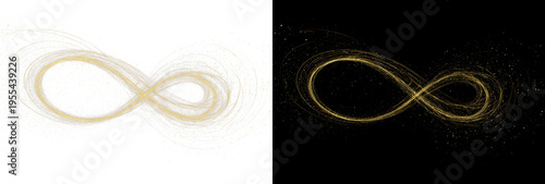 Dark golden infinity symbol made of neon lines with soft glow and smooth curves, creating a modern abstract energy effect. Perfect for tech, luxury, and design use.