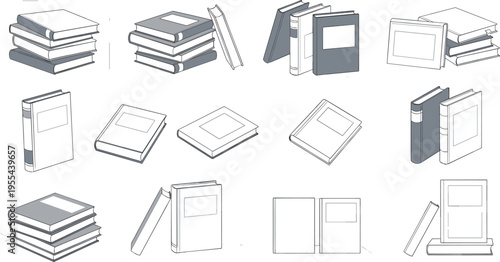 Books collection with stacks and single volumes library reading icons line art vector illustration