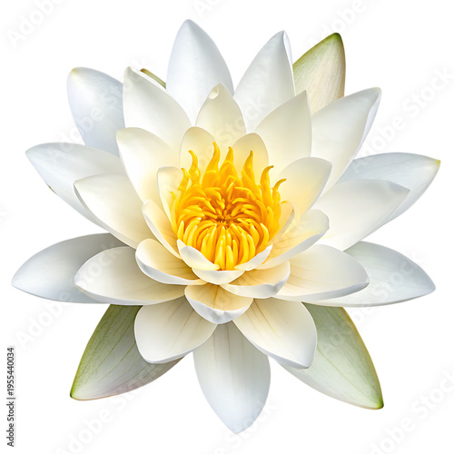 Elegant White Water Lily with Vibrant Yellow Center, Isolated on Transparent Background