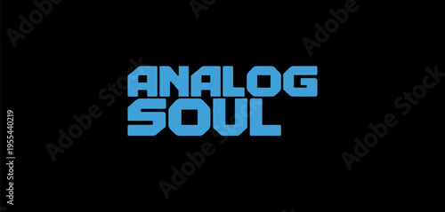 ANALOG SOUL 80s digital style light blue pixelated lettering on black background, vector illustration