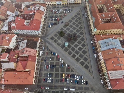 Fotografie City Square Scene, Peaceful Morning Scene Of Historic Urban Plaza With Artful De