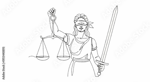 Justitia holds scales and sword symbolizing law and justice blindfolded for impartiality and fairness in judgment representing balance and truth