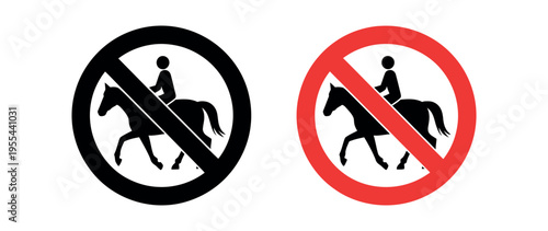 No horse racing sign vector illustration representing prohibition, safety warning, and restriction symbol for public areas, traffic or event signage