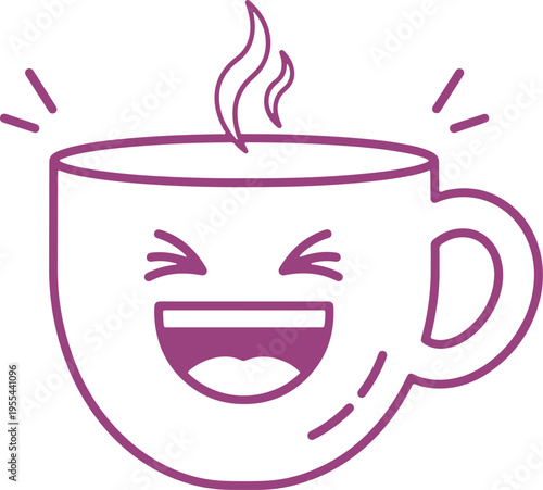 A cheerful mug of coffee with a smiling face and steam rising cheerfully