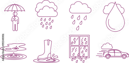 Illustrations depicting various weather conditions and their impacts