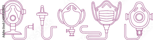 Various types of breathing protection and respiratory devices illustrated