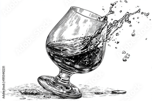 Vintage Engraving Style Beer Mugs and Glasses with Splashing Liquid, Black and White Vector Illustration