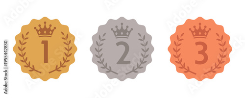 Gold Silver Bronze Award Medals Set First Second Third Place Badge Icons Vector Ranking Achievement Symbols